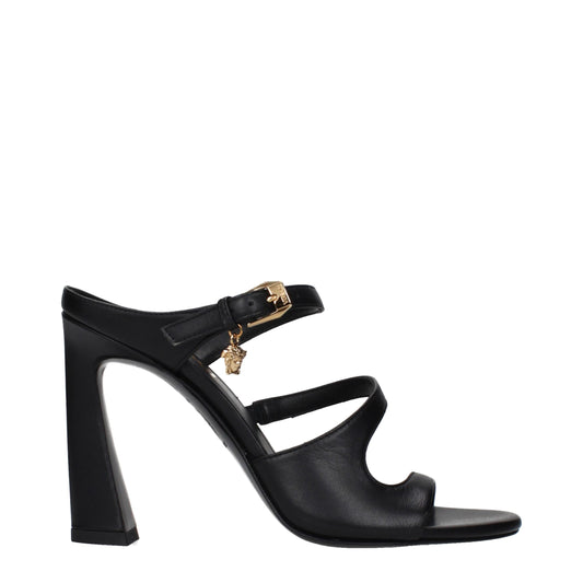 Versace Black Leather Stiletto Heel Sandals