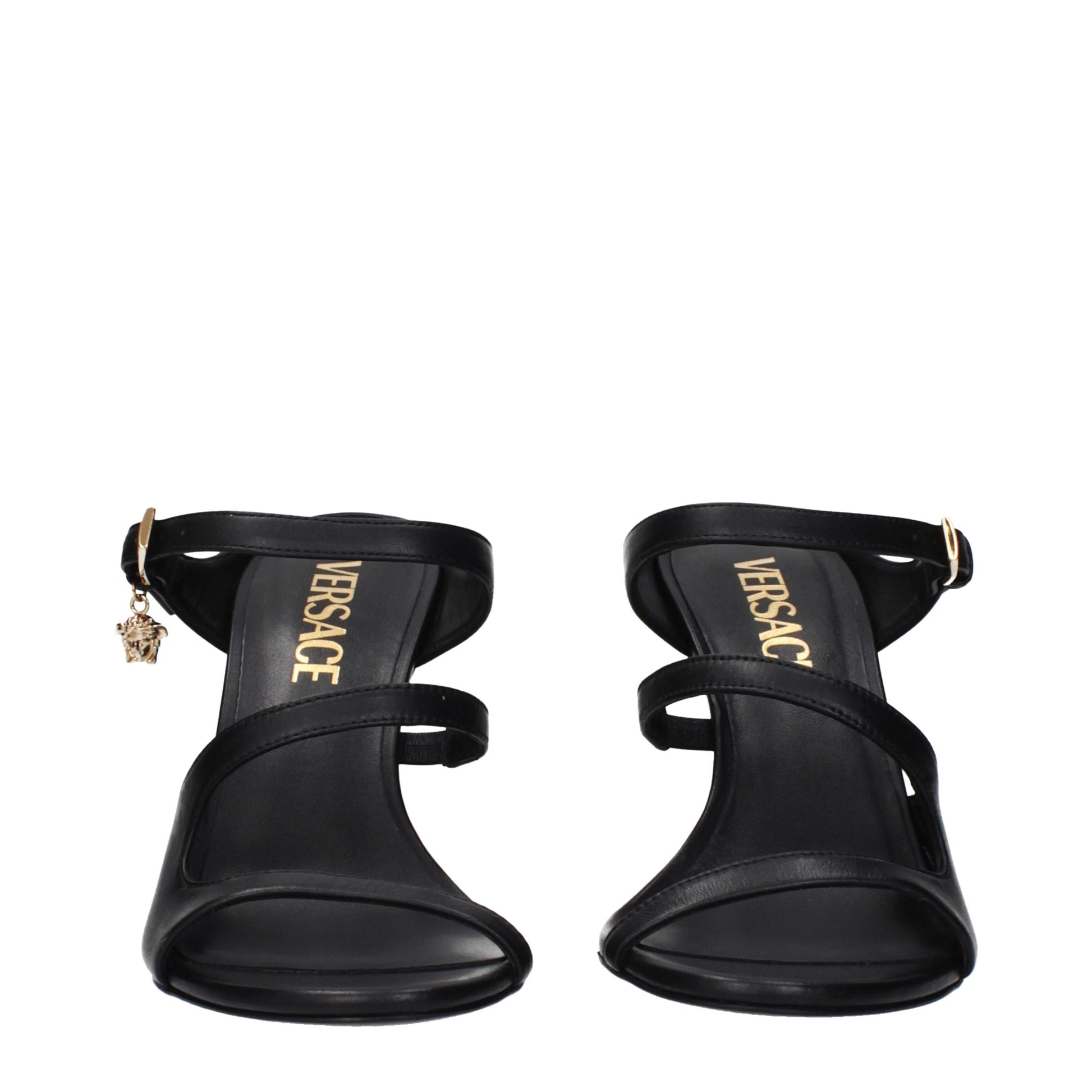 Versace Black Leather Stiletto Heel Sandals