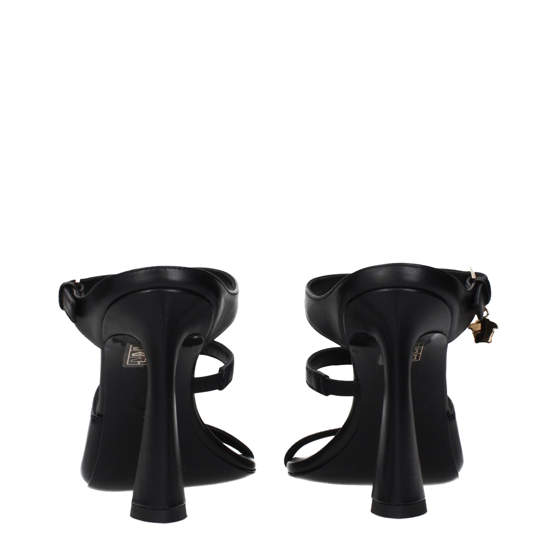 Versace Black Leather Stiletto Heel Sandals