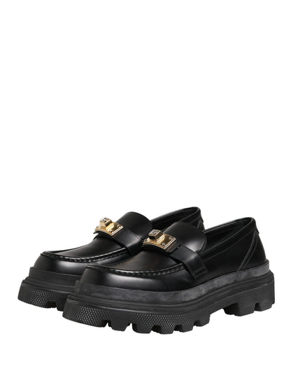 Dolce & Gabbana Black Chunky Sole Leather Men Loafers Shoes