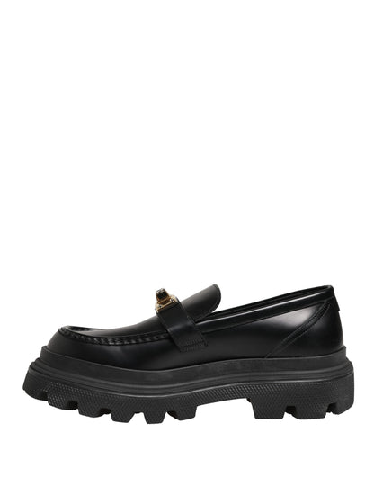 Dolce & Gabbana Black Chunky Sole Leather Men Loafers Shoes