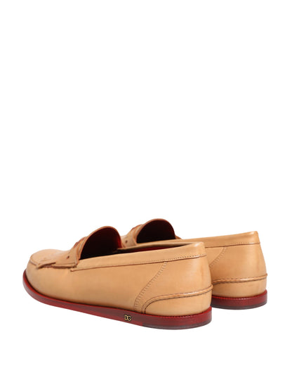 Dolce & Gabbana Beige Tassel Leather Men Slip On Loafers Shoes