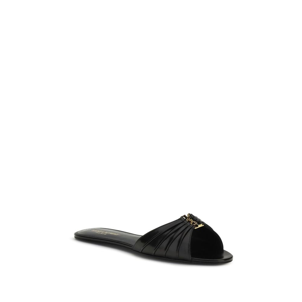 Saint Laurent Black Calf Leather Bos Taurus Flat Sandals