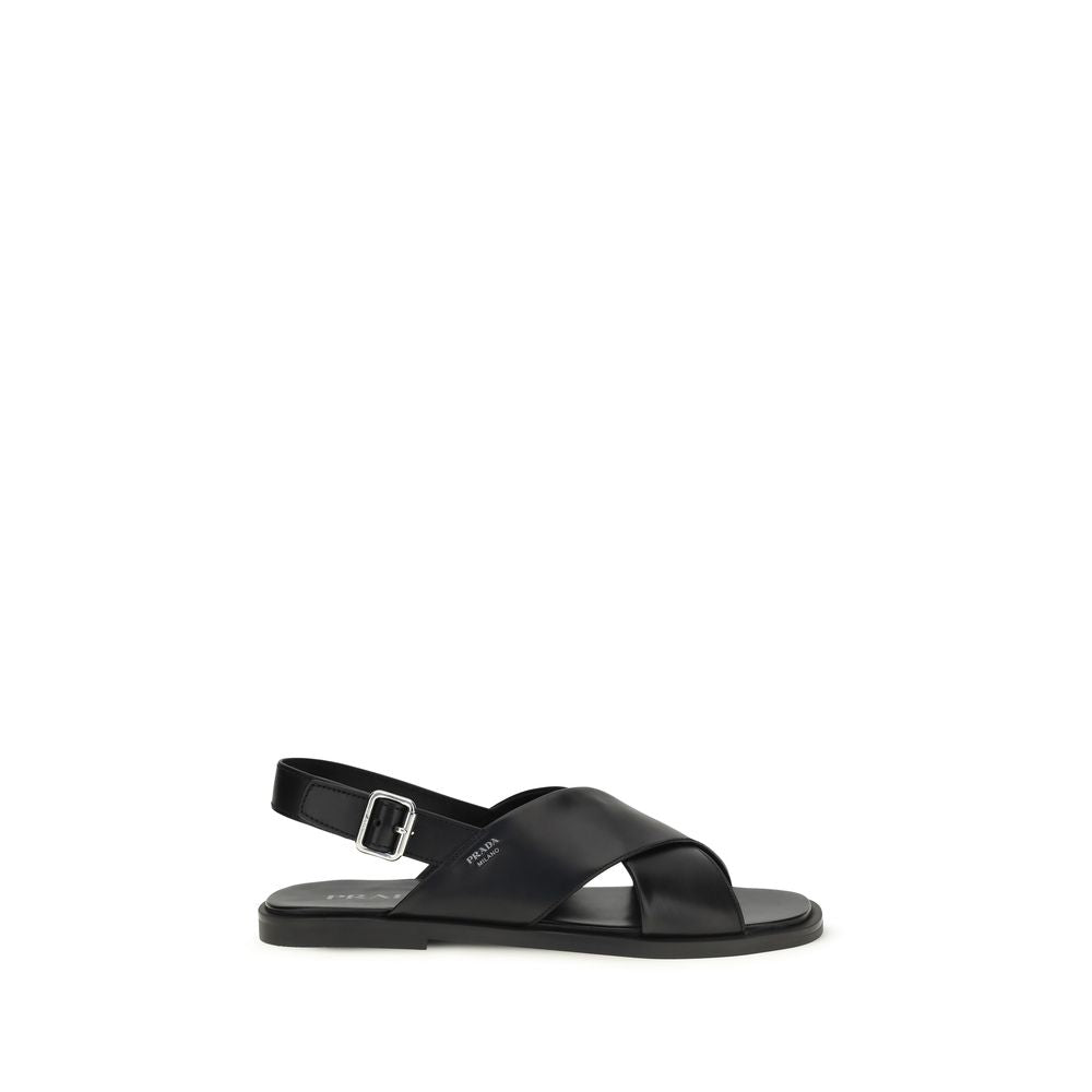 Prada Black Calf Leather Bos Taurus Sandals