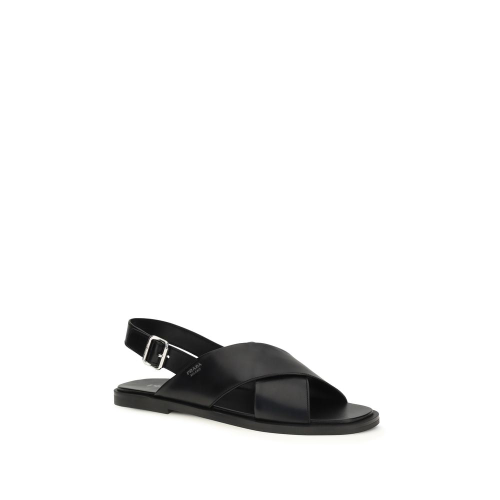 Prada Black Calf Leather Bos Taurus Sandals