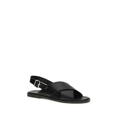Prada Black Calf Leather Bos Taurus Sandals