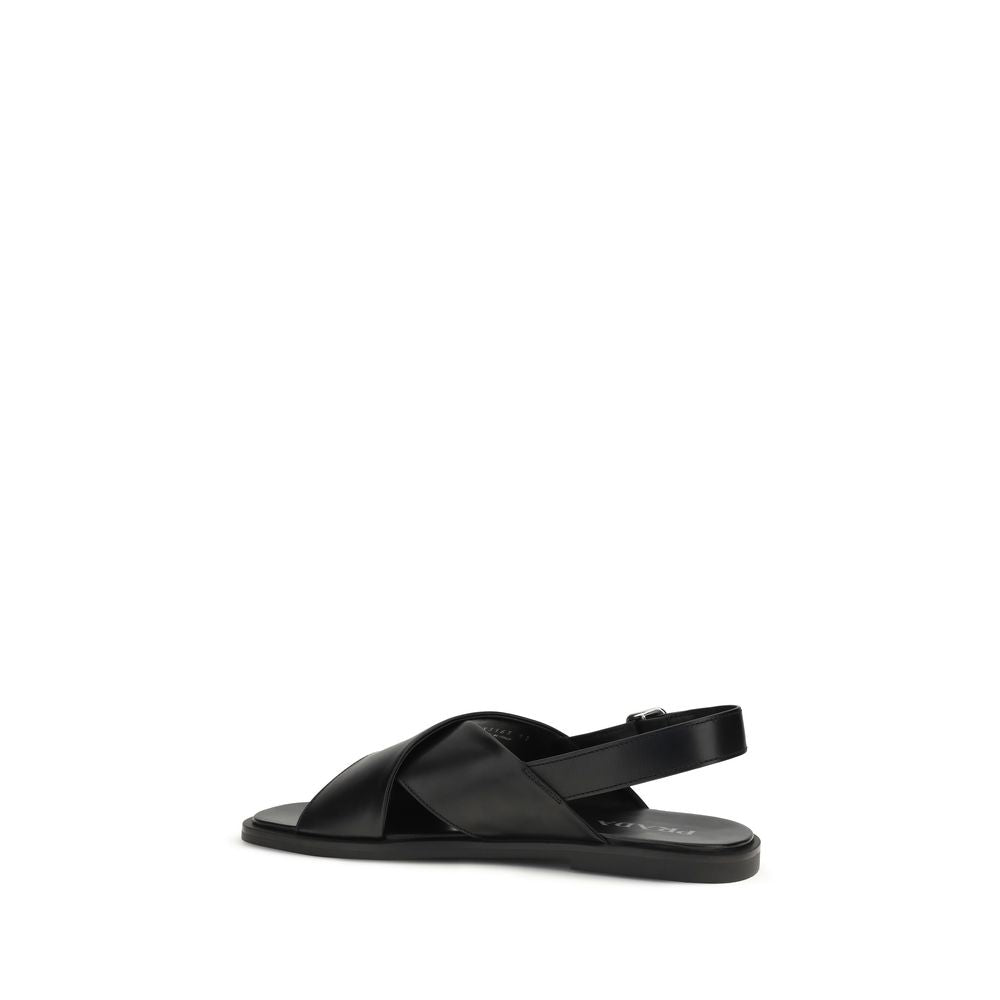 Prada Black Calf Leather Bos Taurus Sandals