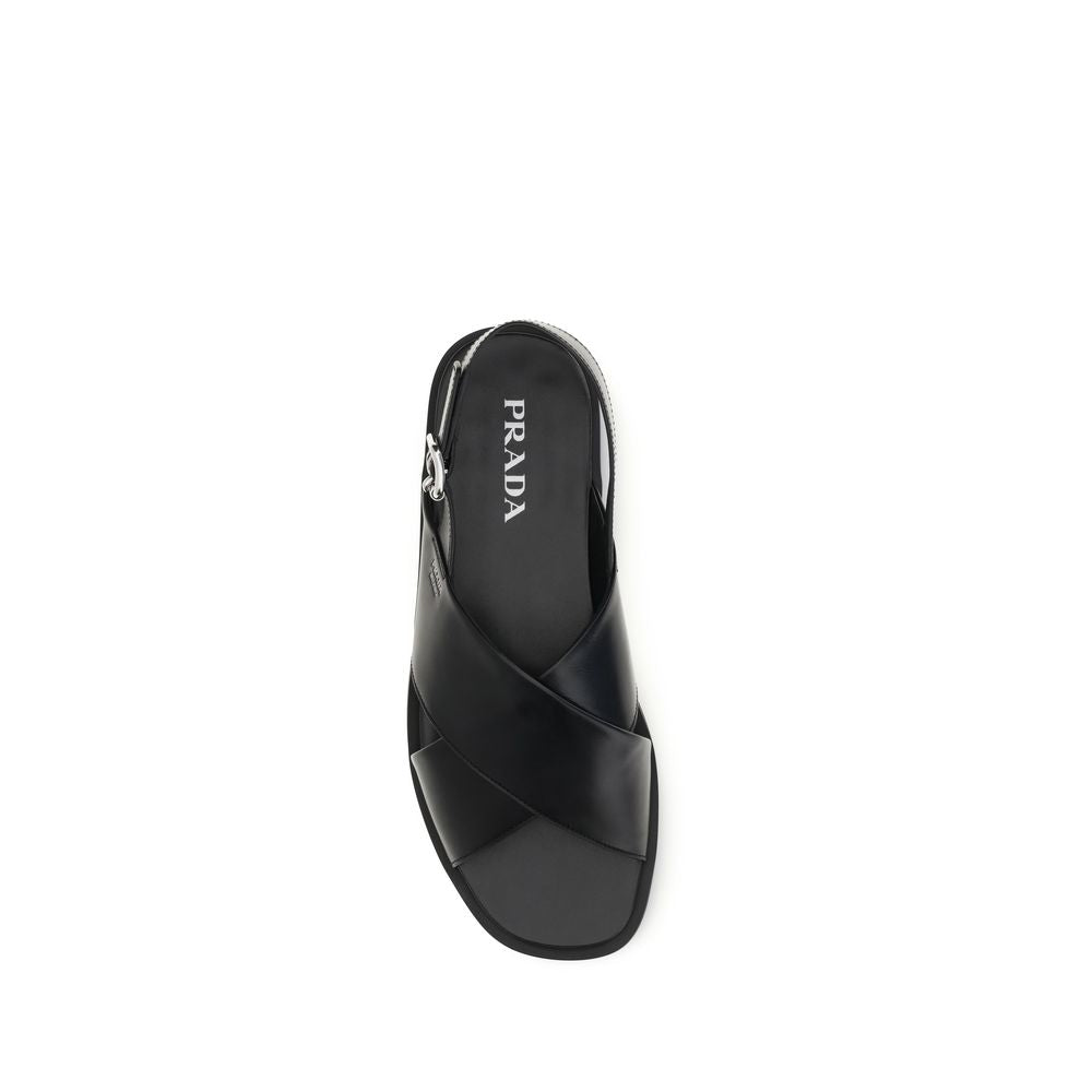 Prada Black Calf Leather Bos Taurus Sandals