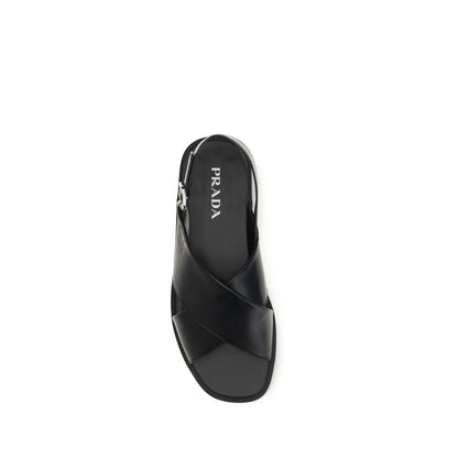 Prada Black Calf Leather Bos Taurus Sandals