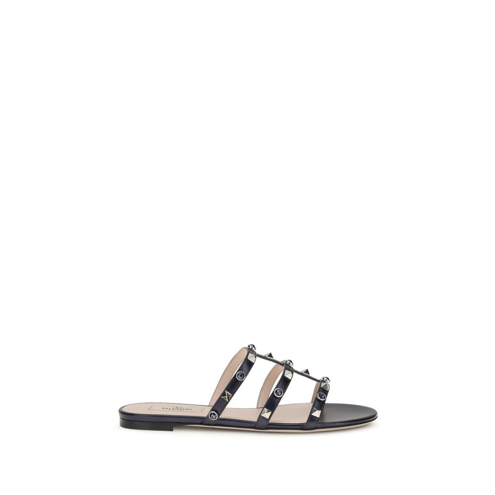 Valentino Garavani Blue Napa Leather / Calf Bos Taurus Flat Sandals