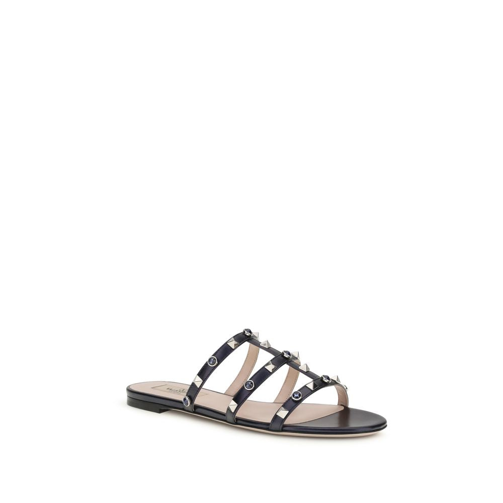 Valentino Garavani Blue Napa Leather / Calf Bos Taurus Flat Sandals