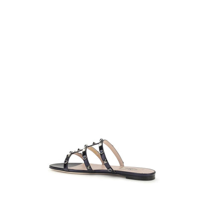 Valentino Garavani Blue Napa Leather / Calf Bos Taurus Flat Sandals