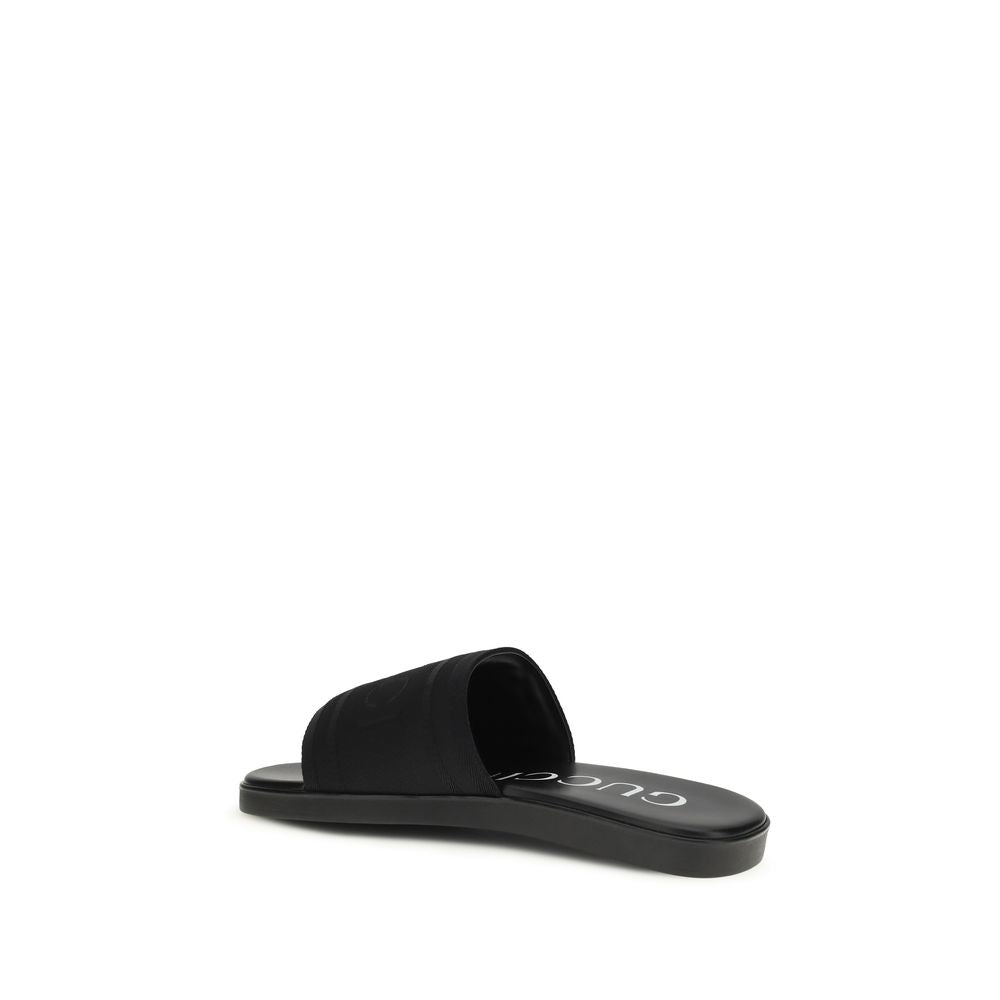 Gucci Black Fabric Flat Sandals