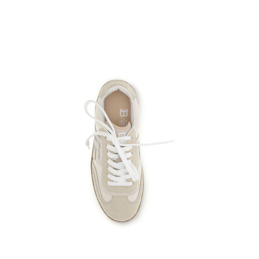 Balmain Beige Suede Leather Athletic Sneakers
