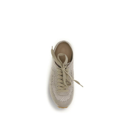 Balmain Beige Cotton Athletic Sneakers