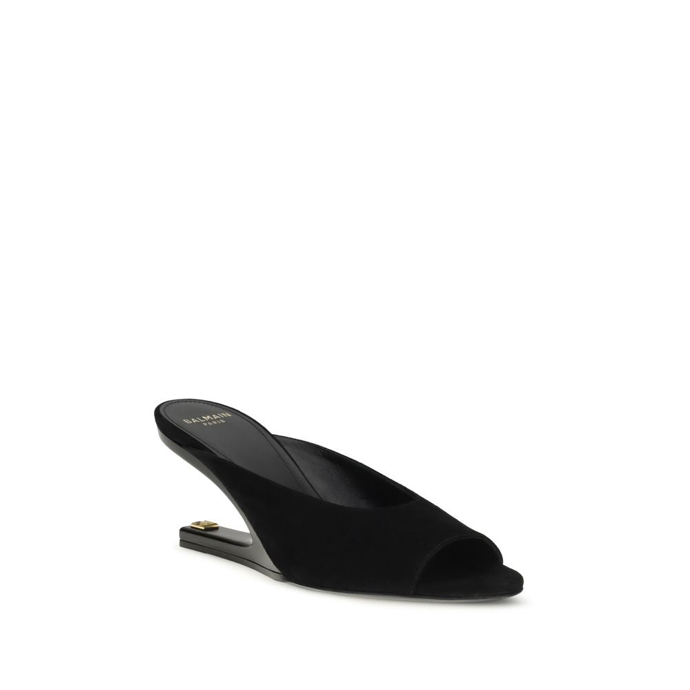 Balmain Black Calf Leather Bos Taurus Mules