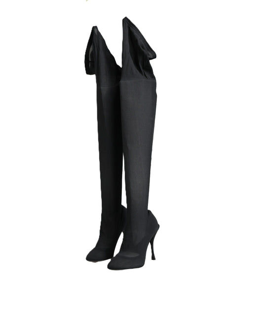 Dolce & Gabbana Black Stretch Socks Knee High Boots Shoes