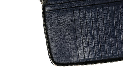 Prada Navy Oliver Embossed Leather Zip-Around Wallet