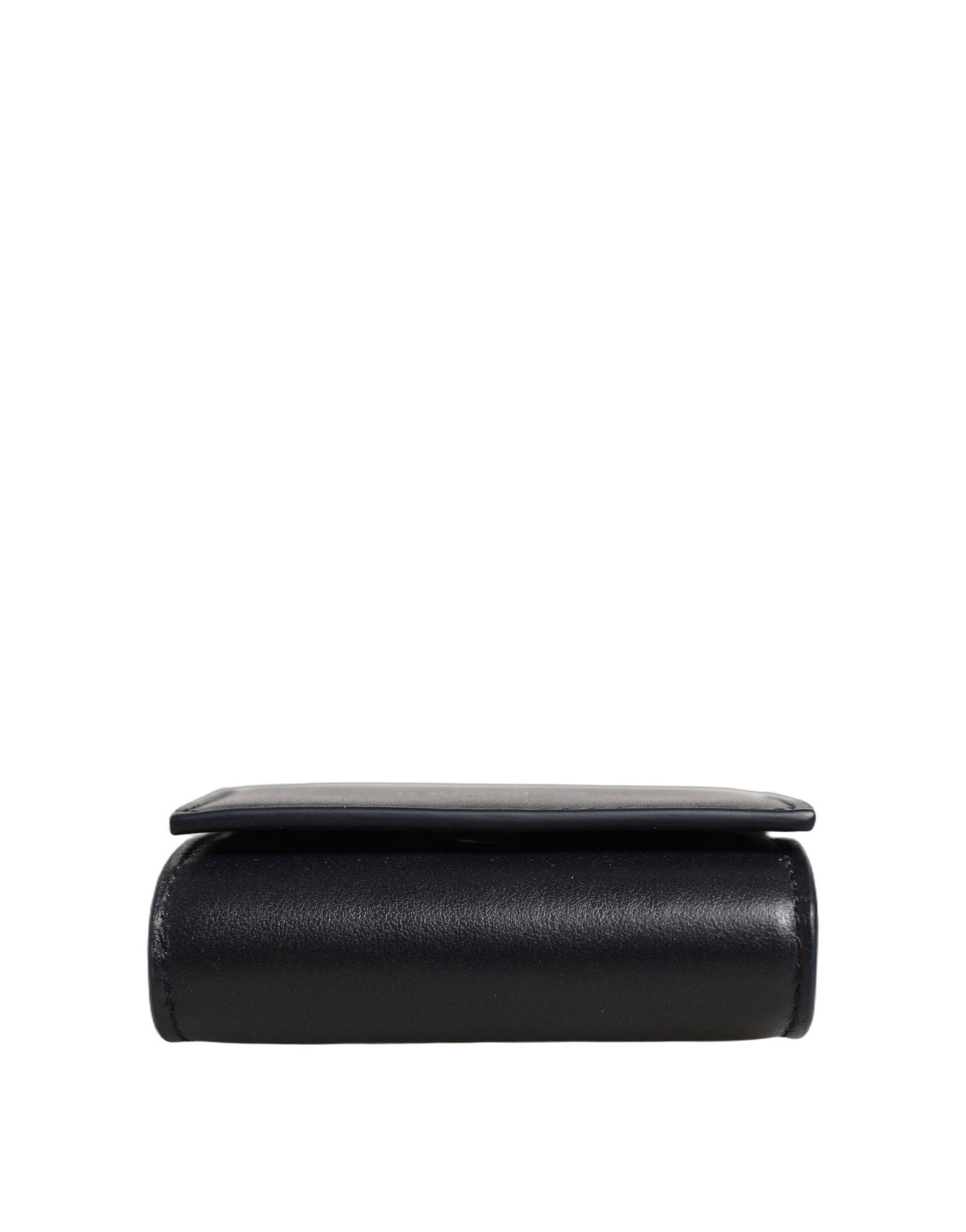 Dolce & Gabbana Black Calfskin Leather Logo Print Bifold CoinPurse Wallet