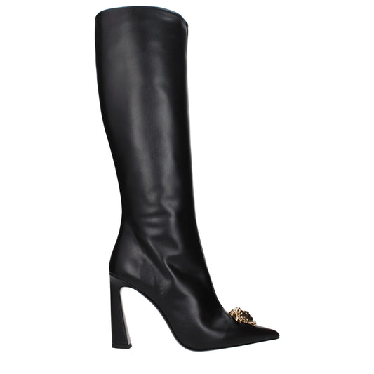 Versace Black Leather High Heel Boots