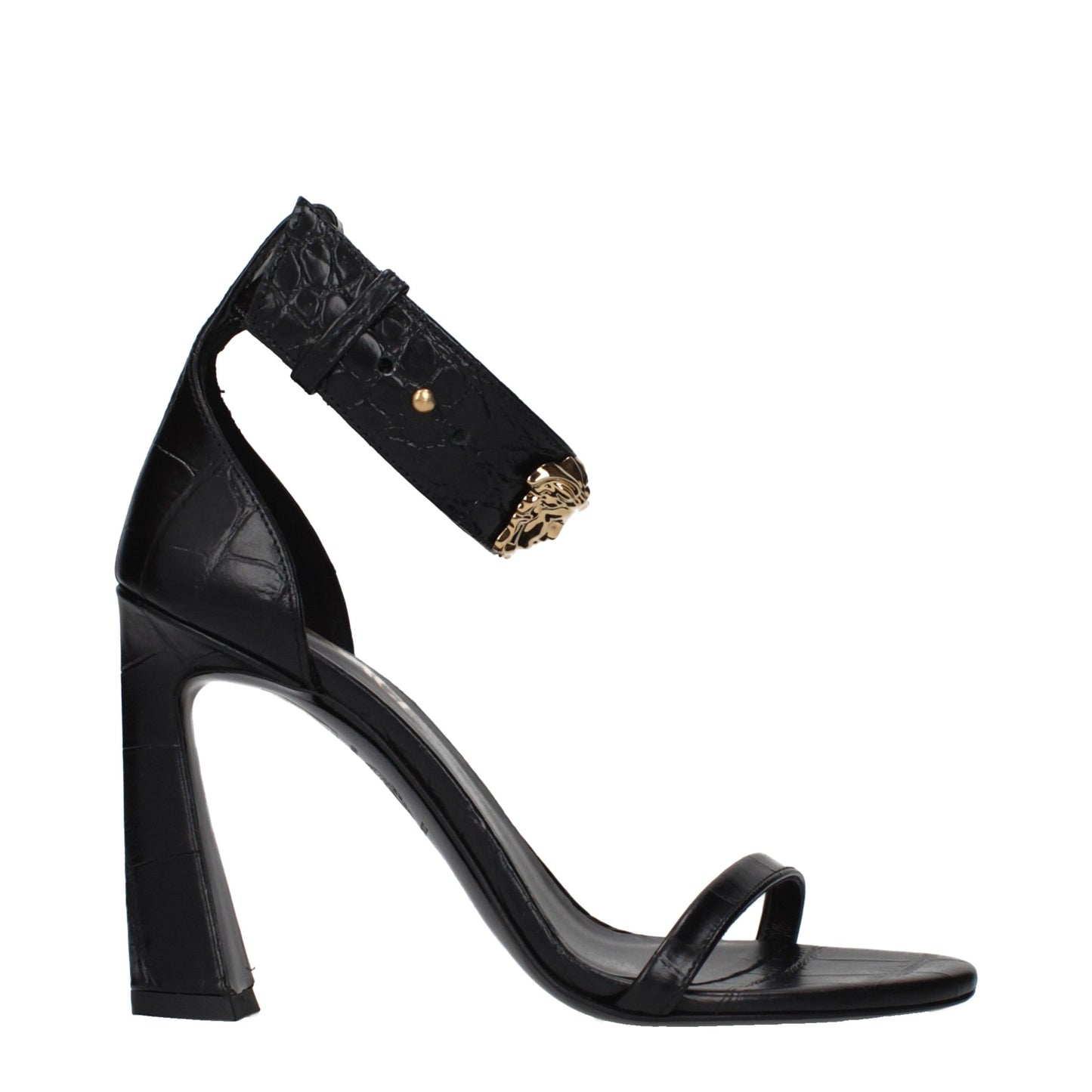 Versace Black Leather Stiletto Heel Sandals