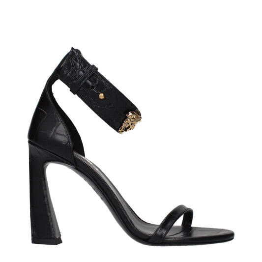 Versace Black Leather Stiletto Heel Sandals