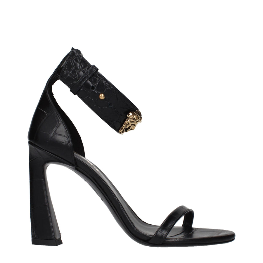 Versace Black Leather Stiletto Heel Sandals