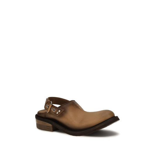 Miu Miu Brown Calf Leather Bos Taurus Mules