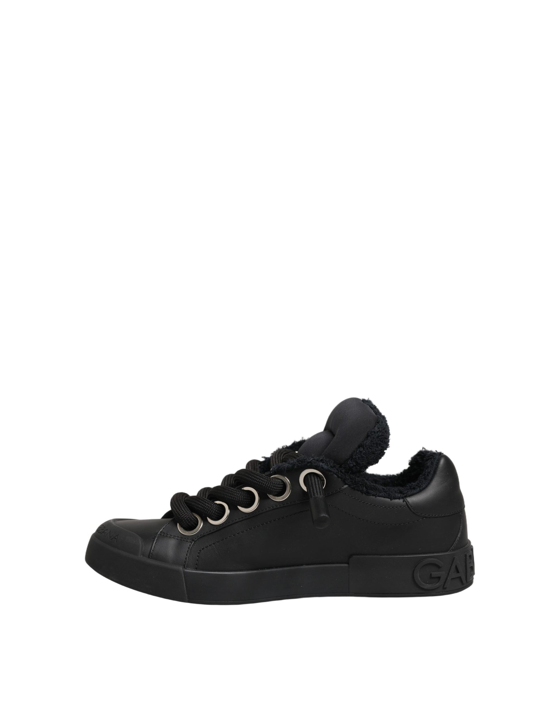 Dolce & Gabbana Black Leather Low Top Portofino Sneakers Shoes
