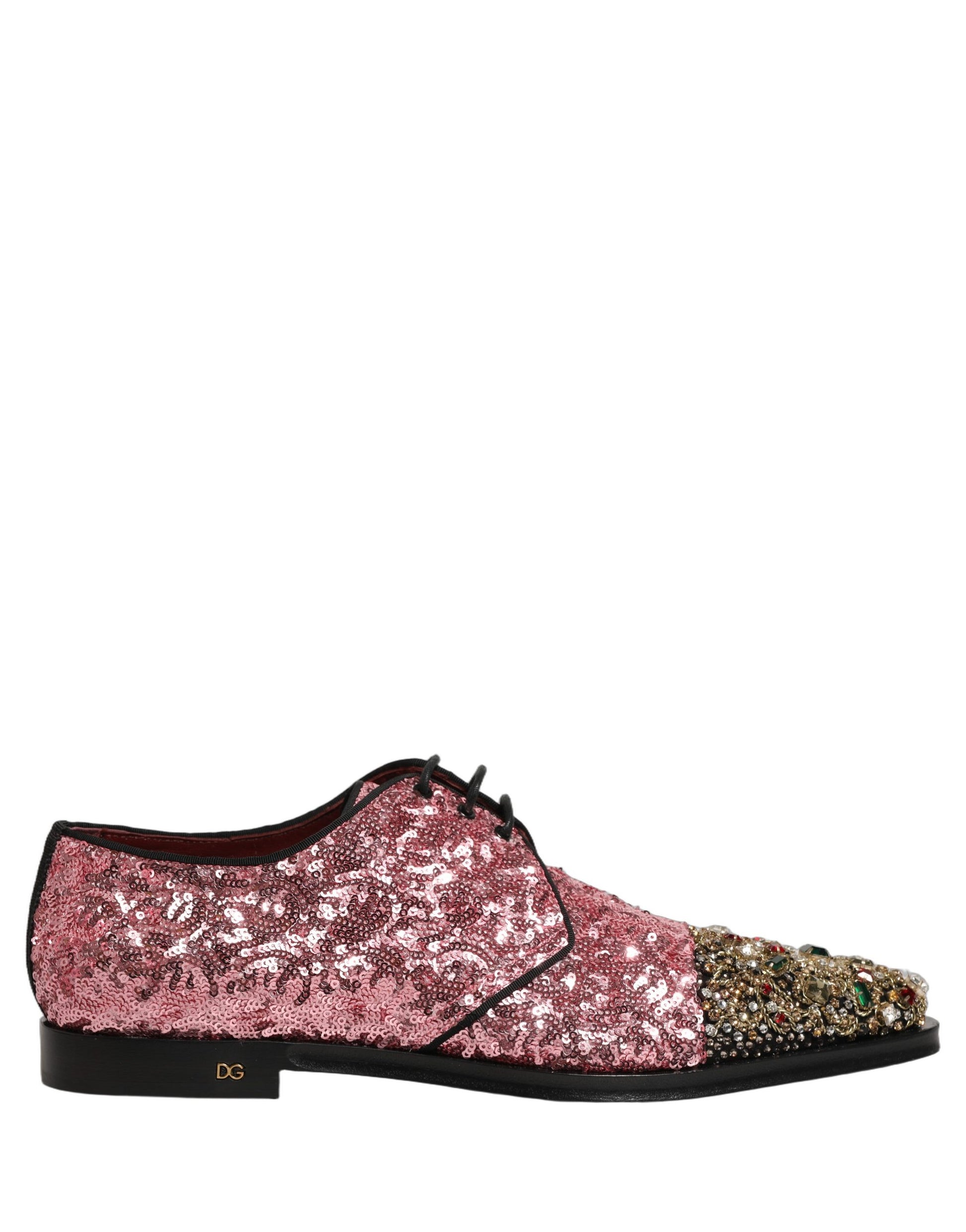 Dolce & Gabbana Pink Sequin Embellished Men Derby Dress Shoes
