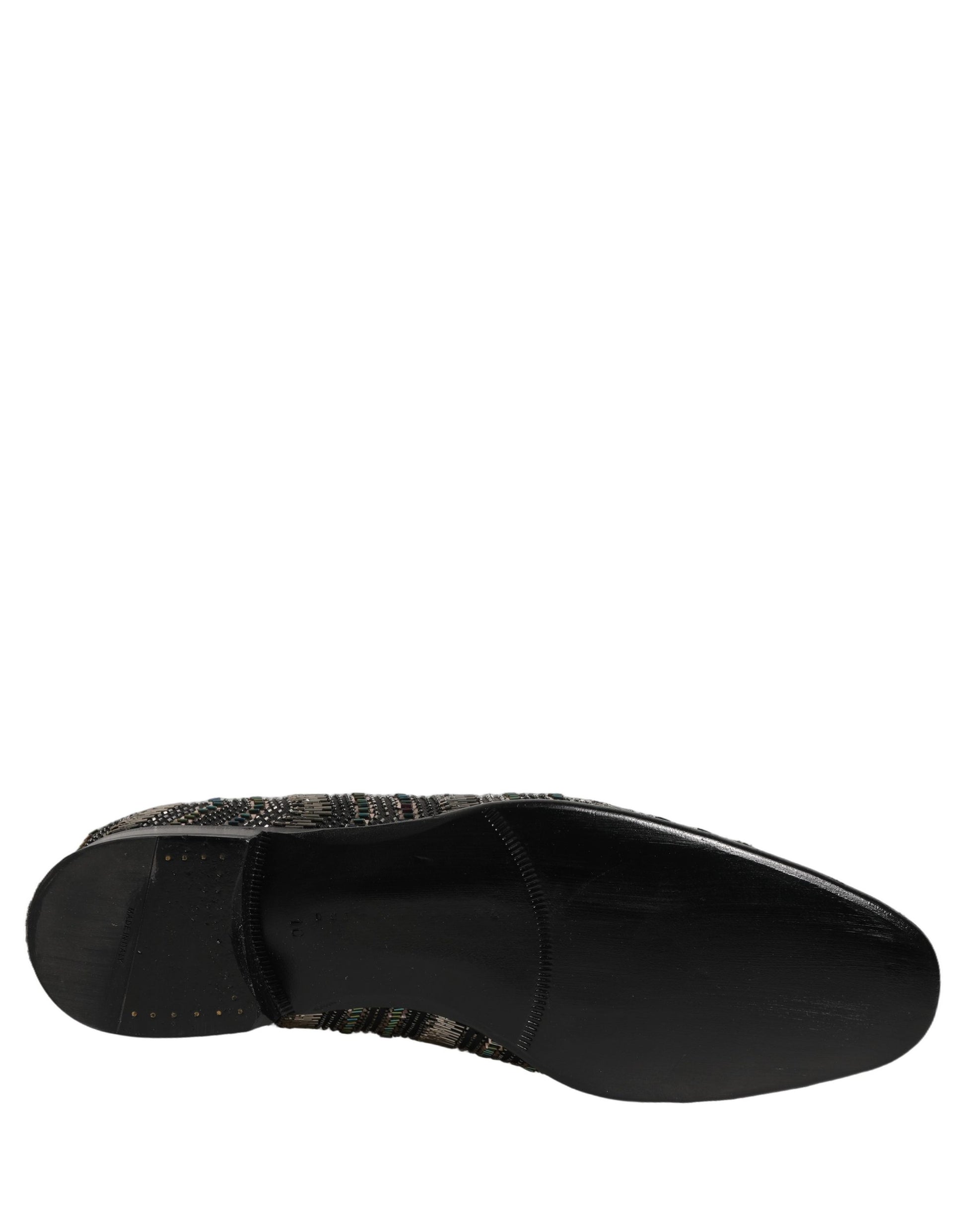 Dolce & Gabbana Black Silver Embellished Slip On Loafers Shoes