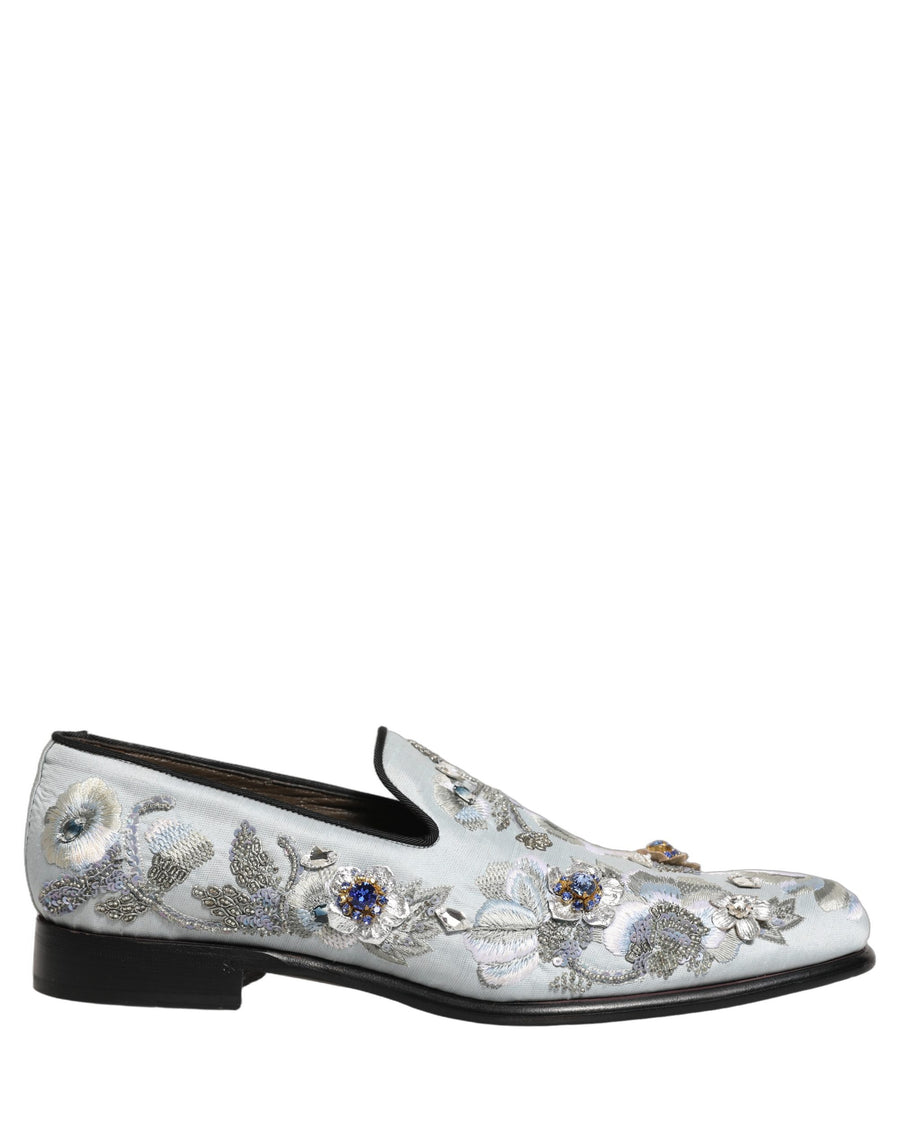Dolce & Gabbana White Floral Embellished Men Loafers  Shoes