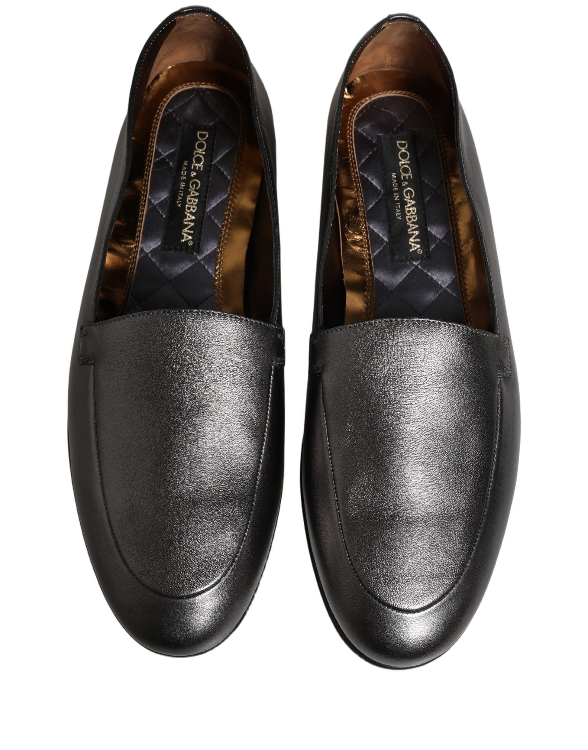 Dolce & Gabbana Silver Leather DG Logo Slip On Loafers Shoes