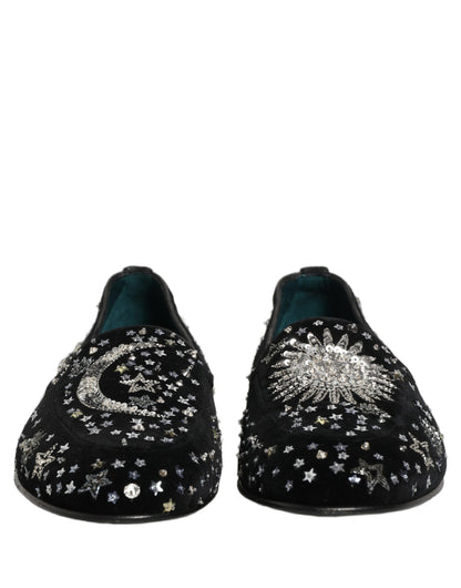 Dolce & Gabbana Black Crystal Embellished Dress Loafers Shoes