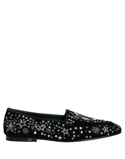 Dolce & Gabbana Black Crystal Embellished Dress Loafers Shoes
