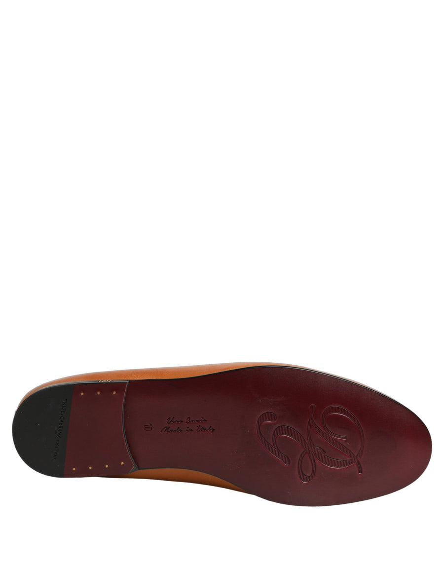 Dolce & Gabbana Brown Leather Logo Slip On Men Loafers Shoes