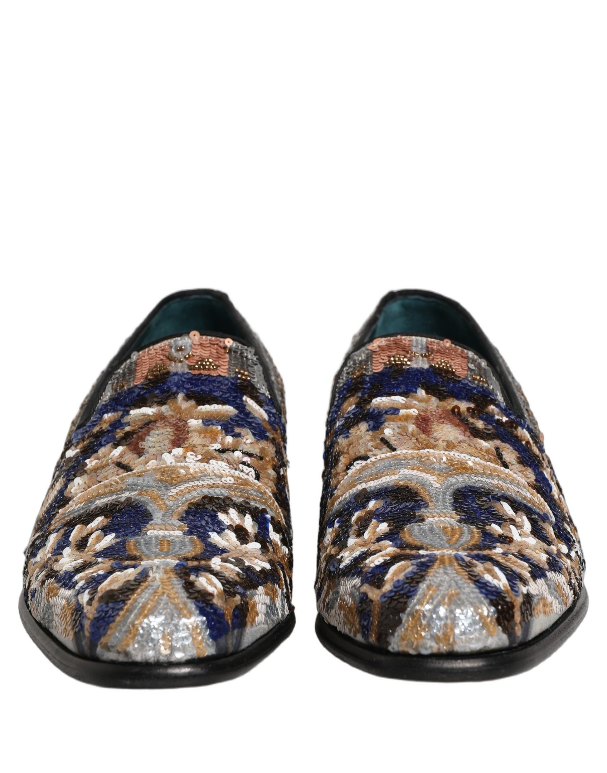 Dolce & Gabbana Multicolor Embroidered Sequin Loafers Shoes