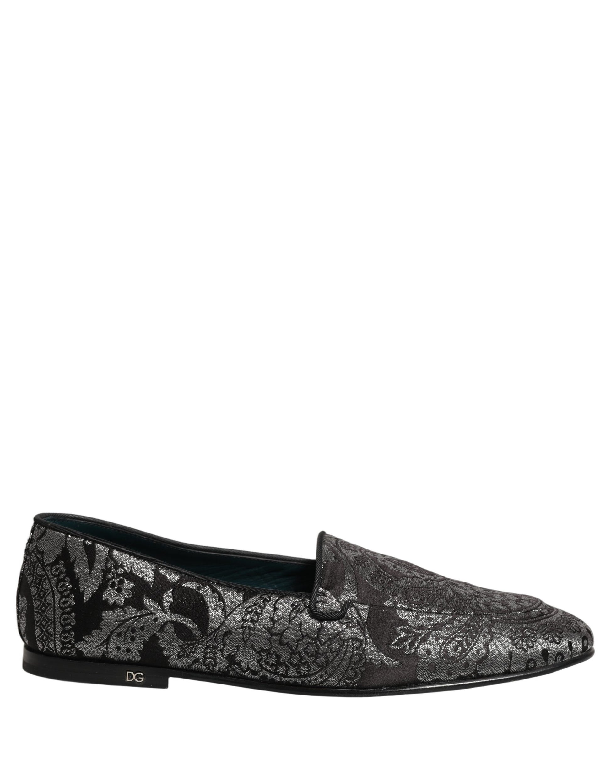 Dolce & Gabbana Silver Jacquard Leather Slip On Loafers Shoes