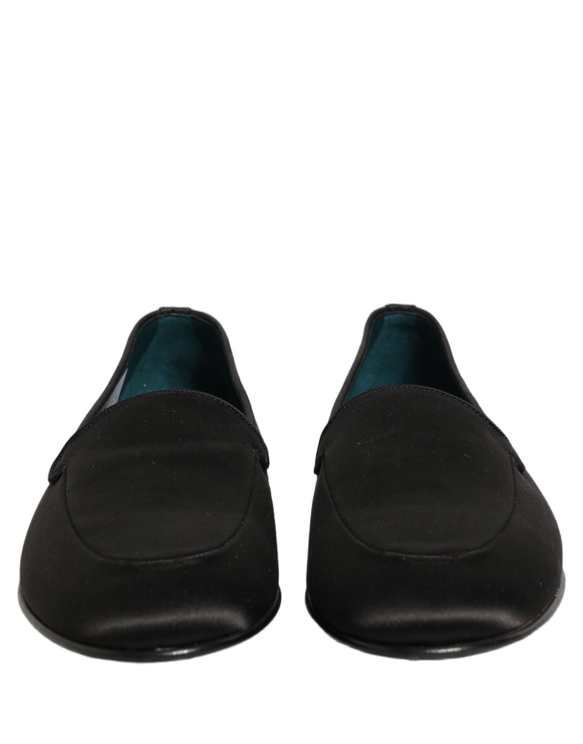 Dolce & Gabbana Black Satin Logo Slip On Flats Loafers Shoes