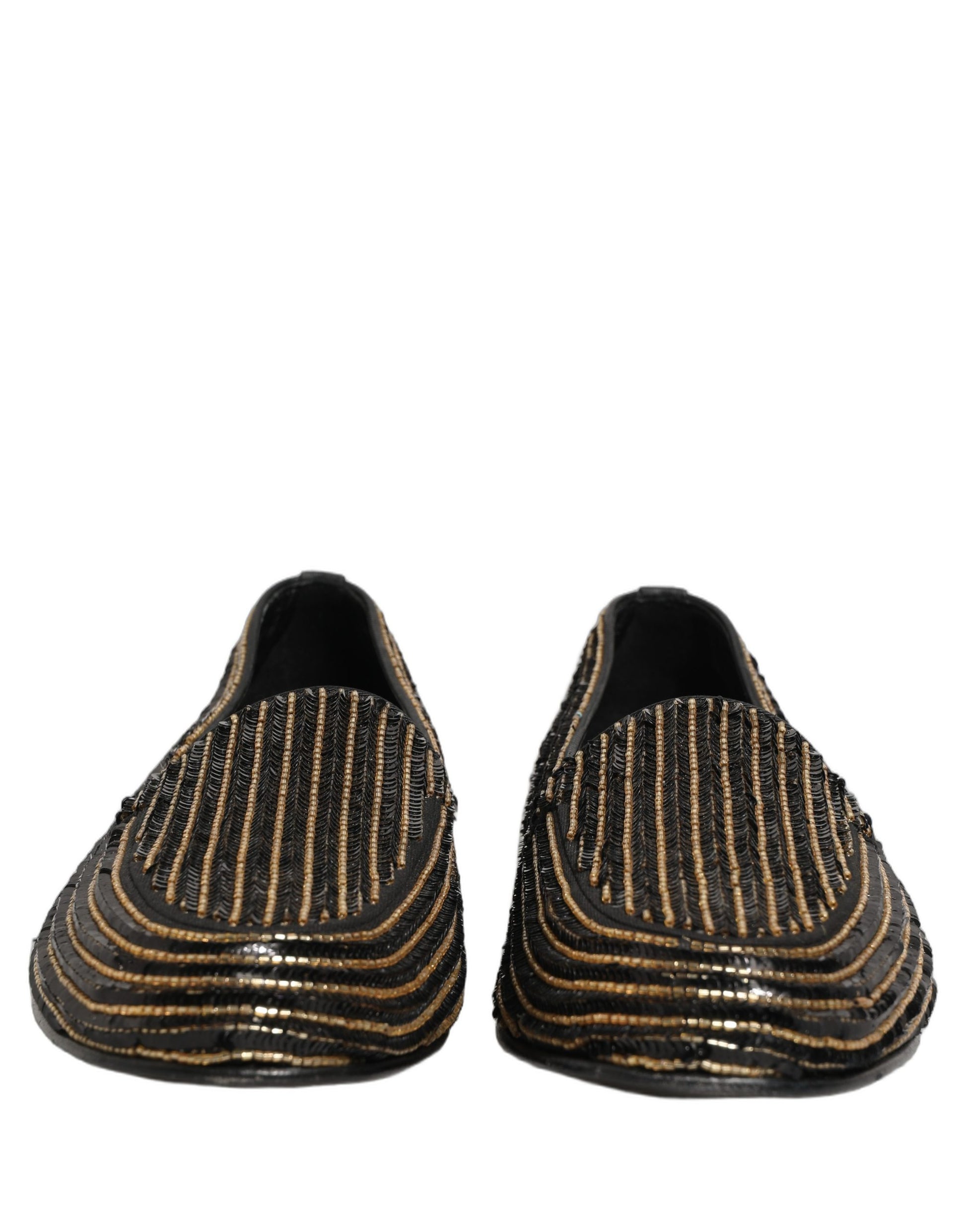 Dolce & Gabbana Black Gold Sequined Men Dress Loafers Shoes