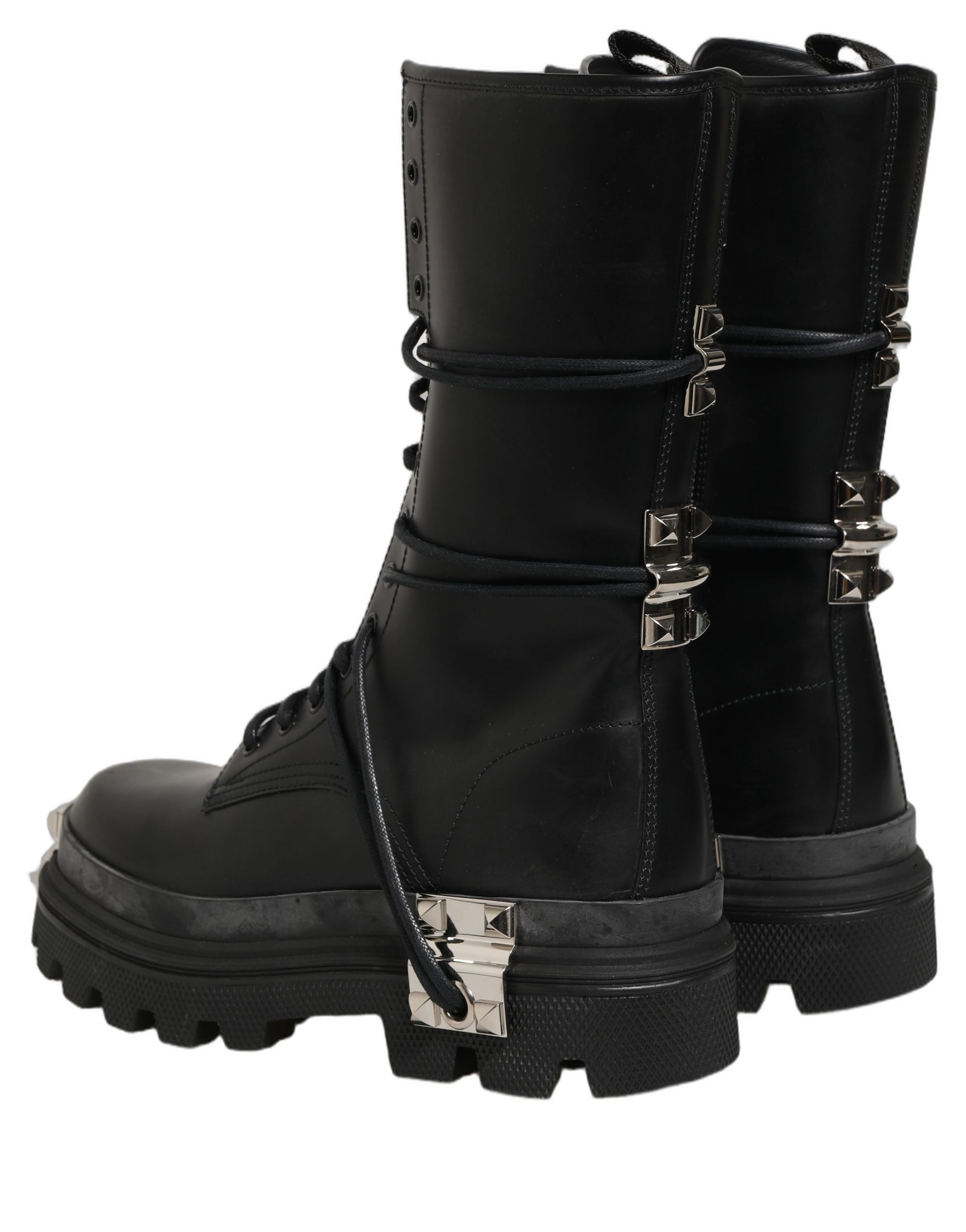 Dolce & Gabbana Black Stud Platform Combat High Boots Shoes