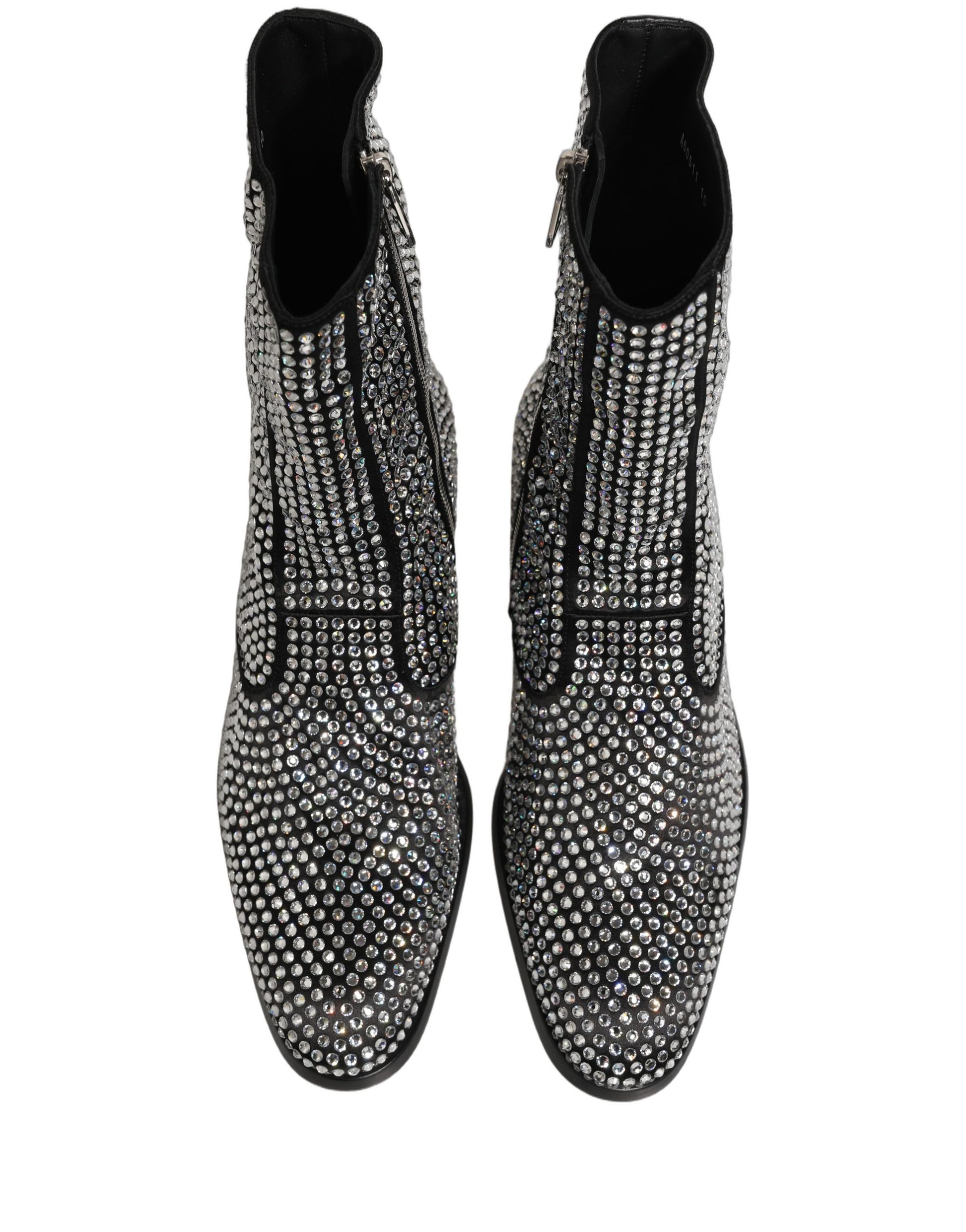 Dolce & Gabbana Black Crystal Embellished Ankle Boots Shoes