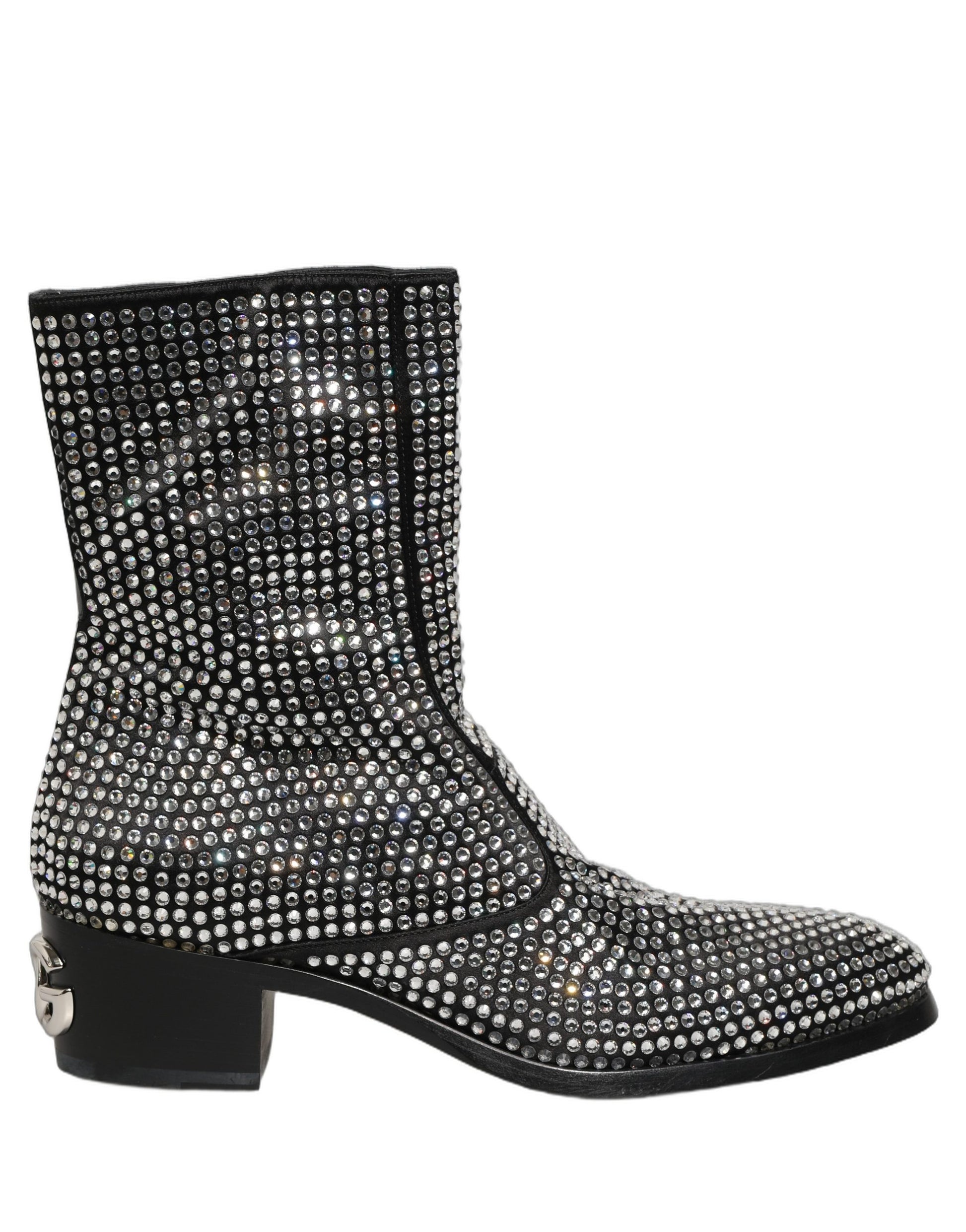 Dolce & Gabbana Black Crystal Embellished Ankle Boots Shoes