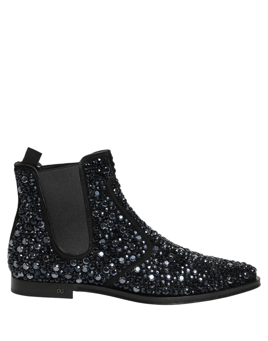 Dolce & Gabbana Black Embellished Chelsea Ankle Boots Shoes