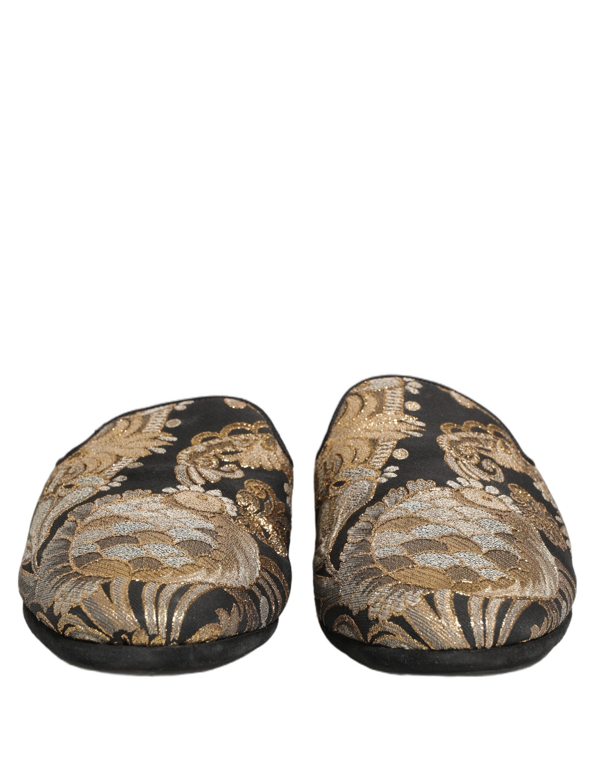 Dolce & Gabbana Black Floral Jacquard Flats Sandals Men Shoes