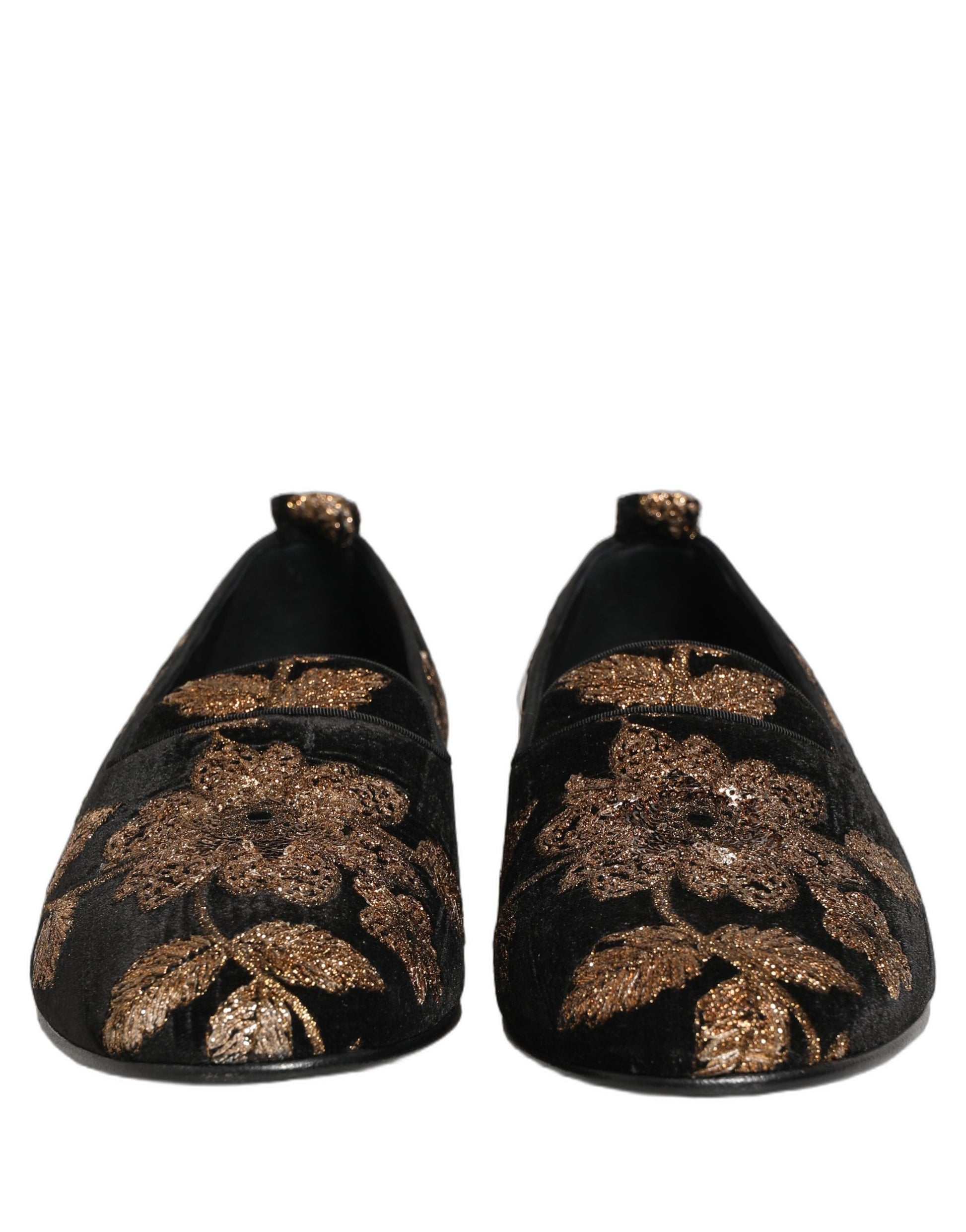 Dolce & Gabbana Black Floral Jacquard Dress Loafers Shoes