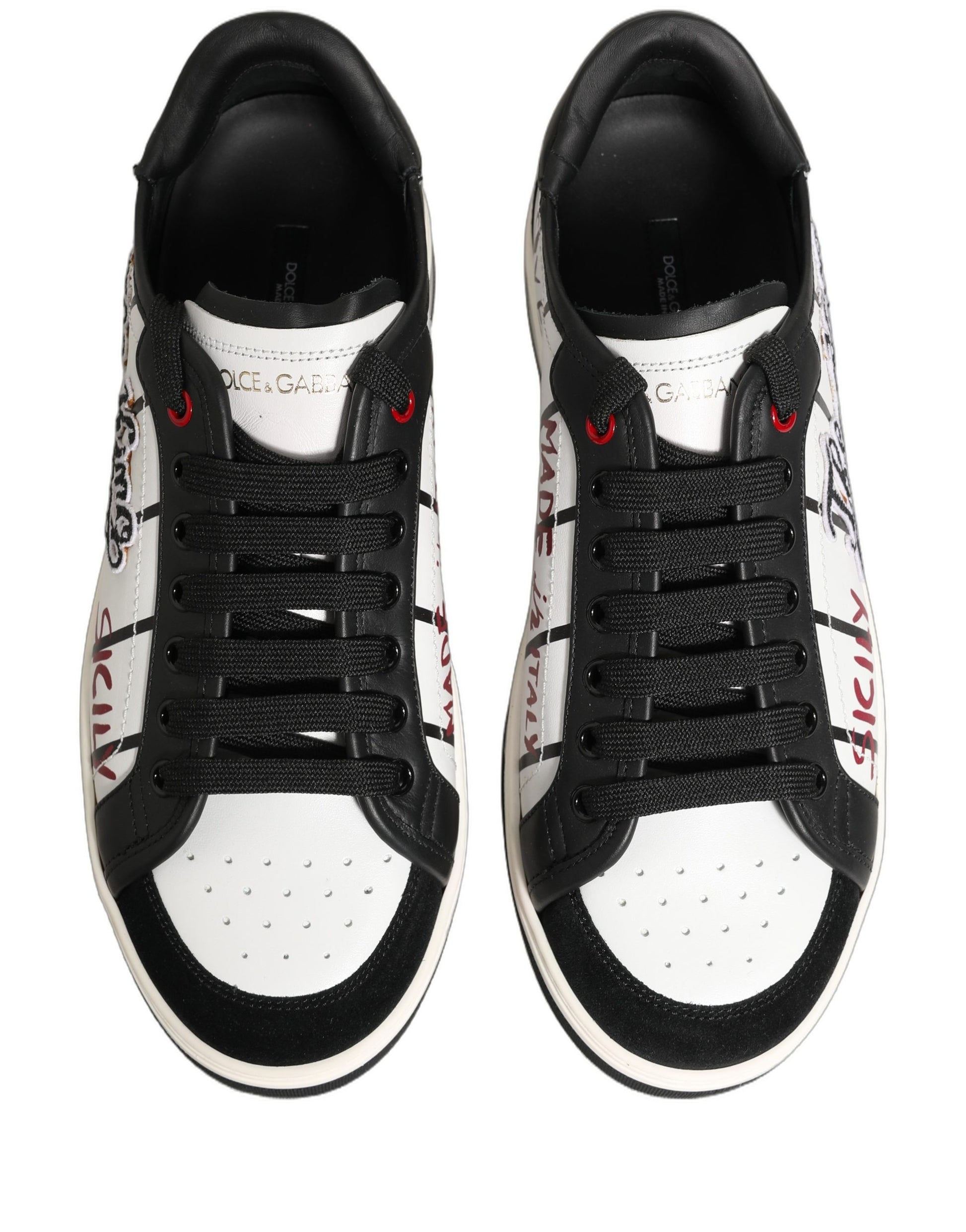 Dolce & Gabbana White Black DG Logo King Patch Low-Top Sneaker Shoes