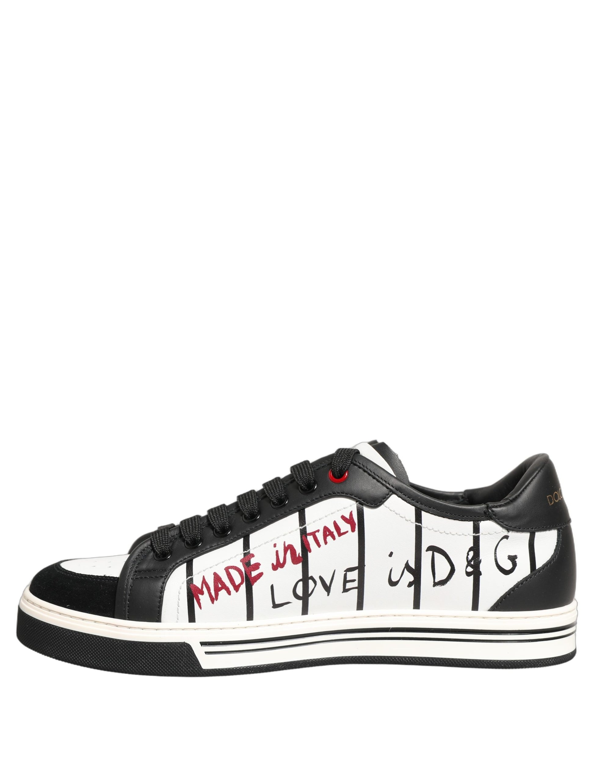 Dolce & Gabbana White Black DG Logo King Patch Low-Top Sneaker Shoes