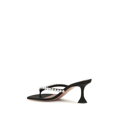 Amina Muaddi Black Silk Stiletto Heel Sandals