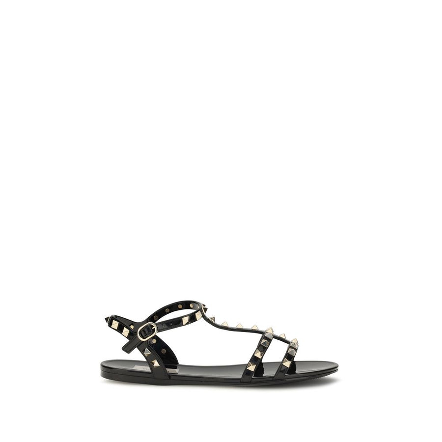Valentino Garavani Black Rubber Flat Sandals